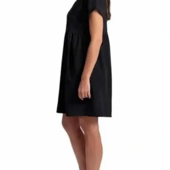BNWT~ BRIGGS V-Neck Linen-Blend Black Mini Dress - Picture 2 of 3